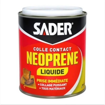 Image de Sader Colle Contact Néoprène Liquide Extra Forte Tous Matériaux Prise Immédiate Idéale pour Surfaces Horizontales Applicable au Pinceau Boîte de 750 ml