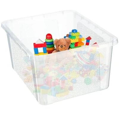 Image de KADAX boîte de rangement rectangulaire avec couvercle, rangement, empilable, en plastique, peu encombrante (20 l, transparent)