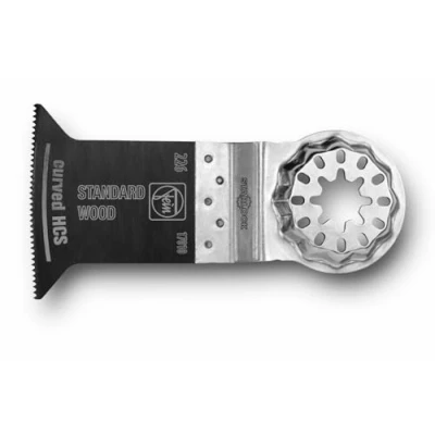 Image de FEIN Lame de scie standard E Cut curved, 1 Pce, 35x55 mm, Porte outil Starlock, Denture alternée. Forme étroite, taillée pour une vitesse coupe optimale et bonne évacuation des copeaux.