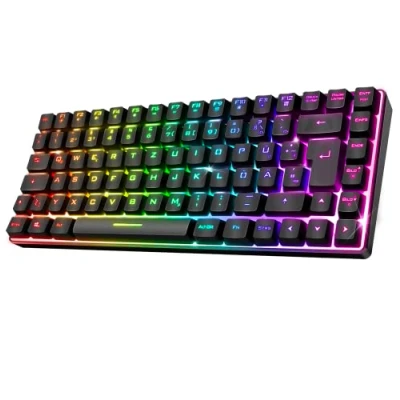 Image de SPIRIT OF GAMER Clavier de jeu Bluetooth sans fil TKL RGB QWERTZ 65 % Touches semi mécaniques avec rétroéclairage dont 25 anti ghosting Compatible PC smartphone et tablette