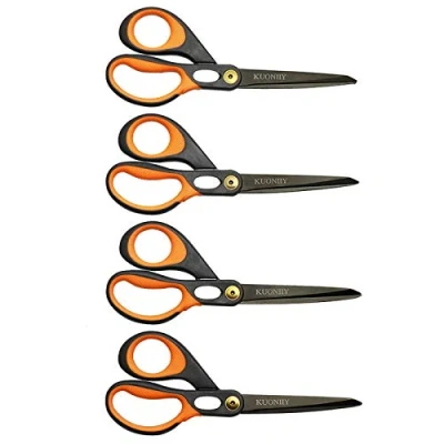Image de KUONIIY Ciseaux, Lame Recouverte de Titane Ultra tranchante, Manche Douce et Confortable, Ciseaux à Multi usages, Lot 4 Paires, 20,3 cm, Noirs, Jaune