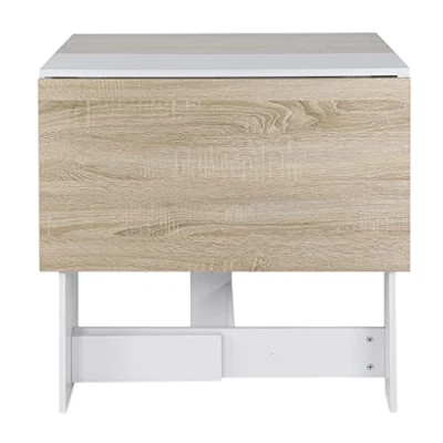 Image de LANTUS Table en bois pliable, salle à manger, bar avec 2 rabats et étagères de rangement pour cuisine 103 x 76 73,4 cm, blanc + chêne