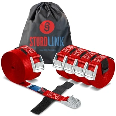 Image de Sangles d&#039;Arrimage à Griffe 25mm 3m 250kg x6 + Scratch Sac Transport. Sangle Arrimage avec Boucle Came de Serrage. Fixation sur Barre Toit Auto, Galerie Voiture, Vélos EN 12195 2 Sturdlink