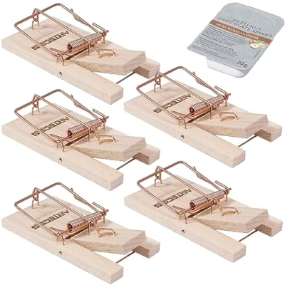Image de FALLENHELD Lot de 5 Pièges À Souris, Souricière, Tapette Souris en Bois Réutilisable Taille 9,5 x 1,5 cm, Poids : 30 grammes