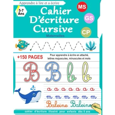 Image de cahier d&#039;écriture cursive: Maternelles et CP Apprendre à écrire en attaché, lettres majuscules, minuscules mots illustré pour enfants dès 5 ans