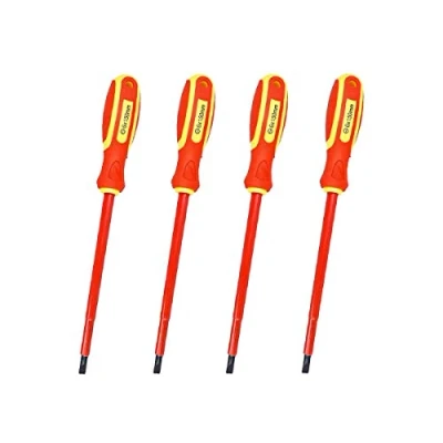 Image de LEDLUX Tournevis à fente isolé 4 pièces, lame isolante pour électricien (6X150mm)