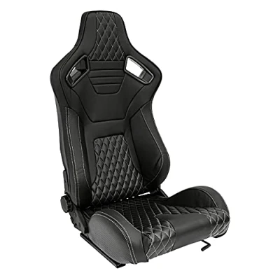 Image de AUTO STYLE Siège baquet &#039;AK&#039; Simili Cuir Noir + Surpiqûres argent Dossier régable incl. glissières, Coutures argentées