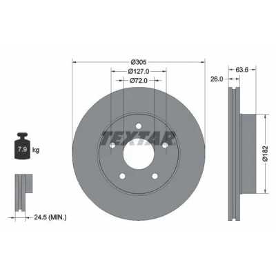 Image de TEXTAR 92113600 Disque de frein 305 26 05/05 127 ventilé l&#039;intérieur sans roulement roue, boulon fix moyeu roue