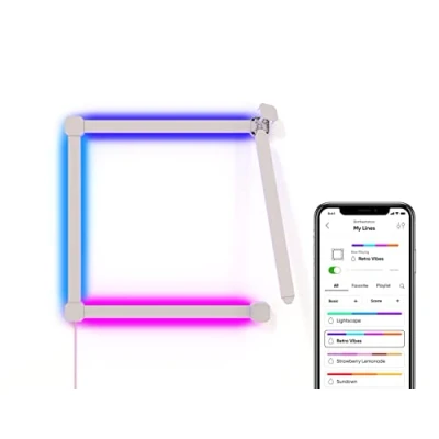 Image de Nanoleaf Lines 90 Degrés Squared Kit de Démarrage, 4 Barres Lumineuses LED RGBW Connectées Appliques Murales Luminaires Intérieur Modulaires Wi Fi 16M Couleurs, Compatible Alexa, Déco ou Gaming