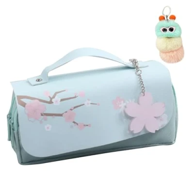Image de Trousse Scolaire en Oxford de Grande Capacité avec Poignée, Grand Étui à Crayons 3 Compartiments Imperméable pour Filles et Garçons (Vert)