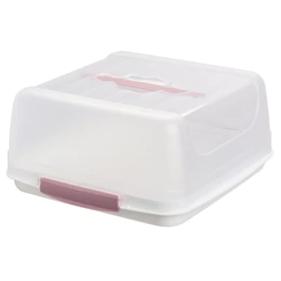 Image de Engelland Boîte de transport à gâteau carrée avec poignée, couvercle et fermeture 2 clics, couleur : rose/transparent, l 27,5 cm x 26,5 H 12,5 cm, sans BPA, carré