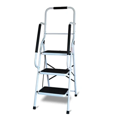 Image de Marchepied avec Main Courante 3 marches antidérapant Portable Durable et Robuste Large pédale Multi Usage pour la Maison Le Bureau