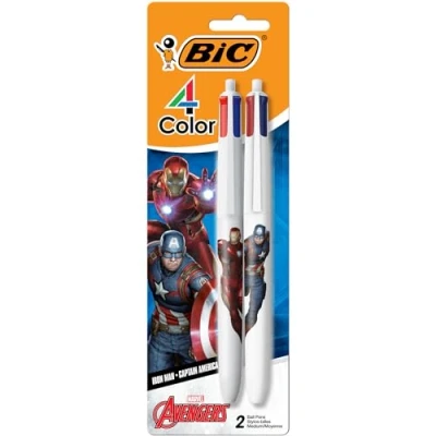 Image de BIC Marvel&#039;s Avengers Edition Lot de 2 stylos à bille rétractables, pointe moyenne (1 mm), encre longue durée