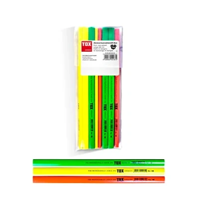 Image de TOX Neo Crayon de charpentier, ovale quadratique, couleurs fluo, dureté moyenne, pour largeur trait 1 2 mm, non taillé, longueur 250 09790106