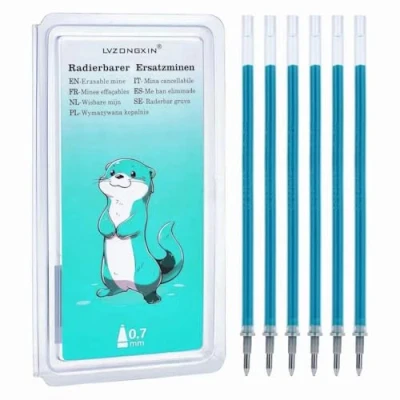 Image de Lot de 6 mines rechange LVZONGXIN (bleu turquoise), compatibles avec Legami, pointe 0,7 mm, hauteur 13 cm, rouleau d&#039;encre effaçable