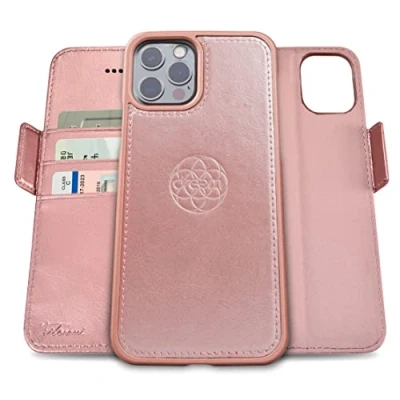 Image de dreem Fibonacci Compatible avec iPhone 13 Pro Max funda cartera / 2 en 1 étui Antichoc et Folio Amovible Cuir végétal, MagSafe, Protection RFID [Rose]