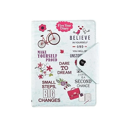 Image de Arpan Agenda 5 ans journalier non daté Fermeture à bouton pression Papier lettre A5 Couverture en similicuir avec slogan inspirant Bleu clair