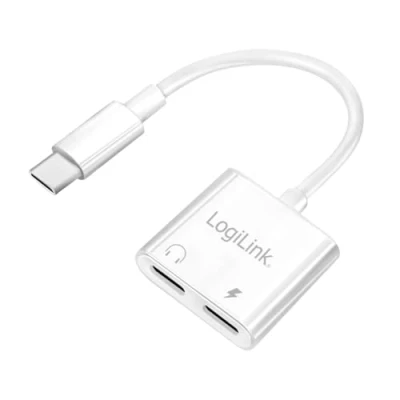 Image de Logilink UA0433 Adaptateur USB C avec Port de Charge PD (PowerDelivery) Max. 60 W, Utiliser des écouteurs Tout en chargeant Le téléphone