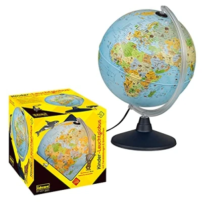 Image de Idena 22059 Globe lumineux avec illustrations d&#039;animaux, éclairage LED et interrupteur marche/arrêt, diamètre env. 30 cm, image de carte politique (Version Allemande)