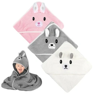 Image de Cape de Bain Bébé: 3 Pièces Sortie Bébé, Serviette Bébé 80 x cm, Naissance Coton, Poncho Bebe Doux Absorption Forte, Garcon Fille