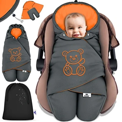 Image de KIDIZ® Couverture de bébé hiver avec capuche + poche universelle pour coque bébé, siège auto, Römer buggy lit poussette &amp; tous les systèmes ceinture 3 5 points