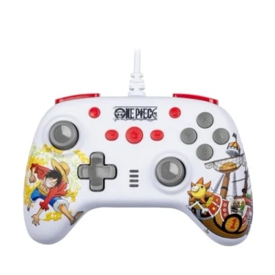 Image de Konix One Piece Manette filaire pour Nintendo Switch, Switch OLED et PC Fonction vibration Câble 3 m Motif Luffy Blanc
