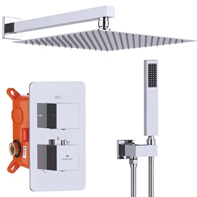 Image de HOMELODY Ensemble Système de Douche, Thermostatique 38℃,Douche Encastré Set Chromé y compris douche tête 30cm*30cm,douchette,corps en laiton