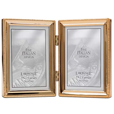 Image de Lawrence Frames Cadre photo double en métal doré 3,5 x 5 cm