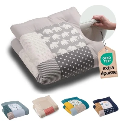 Image de tapis d&#039;éveil ULLENBOOM pour bébé 80x80 cm 100% OEKO TEX Fabriqué dans l&#039;UE, épais rembourré Eléphant gris Idéale comme de jeux bébé, motricité et sol enfant