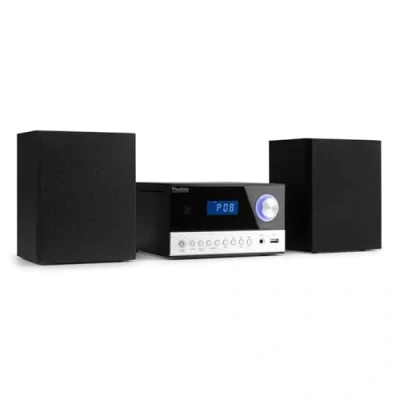 Image de Audizio Toulon Radio Bluetooth Stéréo 50W Noir, Lecteur CD, MP3, FM, Prise Casque, Écran LCD, Idéal pour Écouter Vos Musiques Favorites et comme Réveil chez Vous