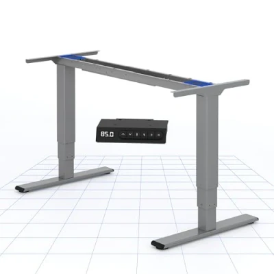 Image de FLEXISPOT EC4S Bureau Assis Debout Électrique à 3 Colonnes 2 Moteurs Cadre de Réglable en Hauteur, Panneau Contrôle 4 Boutons Mémoires, Charge 100kg, Gris