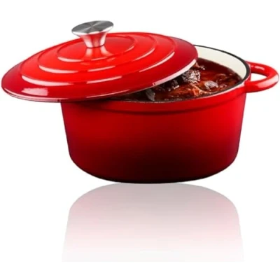 Image de alpina Cocotte en Fonte avec Couvercle Poêle ⌀ 24 cm Toutes Sources de Chaleur Rouge
