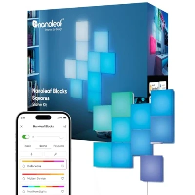 Image de Nanoleaf Kit de démarrage 10 Carrés LED Multicolores RGBW, Panneau Éclairage Dynamique, Sync Musique &amp; Screen, Contrôle Thread WiFi par App/Voix (Alexa, Apple, Google), Deco Murale Chambre Gaming
