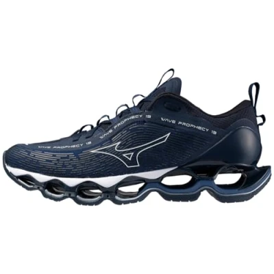 Image de Mizuno Men&#039;s Wave Prophecy 13 Running Shoe, Navy Peony/White, 9