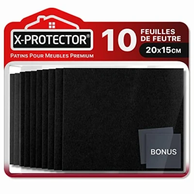 Image de Patins en Feutre Auto Adhésifs 10 PCS 20 X 15 cm Protector pour Meubles Noir Patin Meuble Premium Autocollant Glisseurs Protégez Vos Sols!