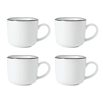 Image de Mikasa Limestone Set de tasses en porcelaine, 4x porcelaine avec bord noir pour le thé et café, 360ml Emballage cadeau lavable au lave vaisselle