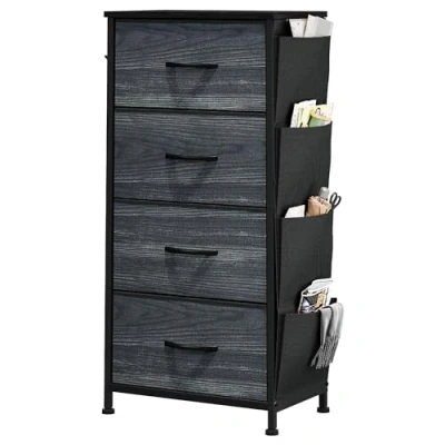 Image de YITAHOME Commode avec Poches latérales et Crochets, à 5 Tiroirs en Tissu Meuble de Rangement Dessus Bois pour Chambre Coucher, Salon, Grain Noir
