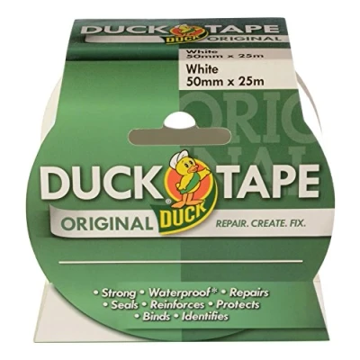 Image de Duck Tape original ruban adhésif Blanc 50 mm x 25 m Le de réparation haute résistance et imperméable pour conduit canalisation.