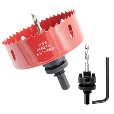 Image de Scie cloche 105mm, LAIWEI A2 mèche à arbre pour usage intensif, foret 4341,outil de perçage percer des trous dans différents types bois, aluminium, PVC, etc.