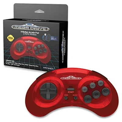 Image de Retrobit Sega Mega Drive Manette CRIMSON RED 8 boutons sans fil 2.4Ghz Dongle USB/Port d&#039;Origine Neuf