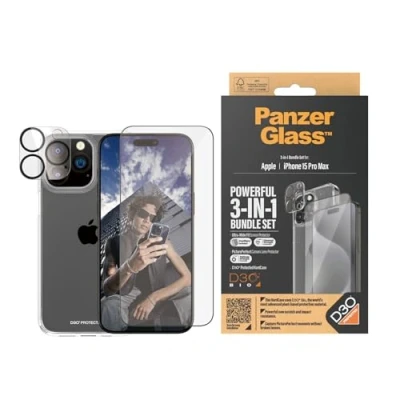 Image de PanzerGlass Apple iPhone 15 Pro Max 2023 6,7&quot; Protection ultime 3 en 1 ClearCase avec D3O + protecteur d&#039;écran UWF d&#039;objectif d&#039;appareil photo complète à 360 contre les