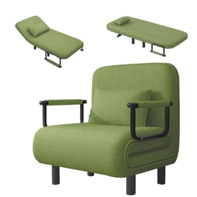 Image de Fauteuil lit 1 Place Convertible Adulte, Chauffeuse Canapé 4 en 1, Grand Confort Coussin Pieds accoudoirs métal 60L x 68I 85H cm Vert Herbe