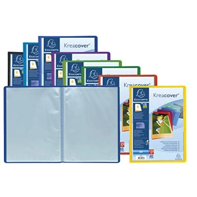 Image de Exacompta Réf. 5790E Carton de 8 Protège documents Kreacover Chromaline 90 pochettes cristal lisse 180 vues pour A4 dim 24 x 32cm couverture en polypro semi rigide couleurs assorties
