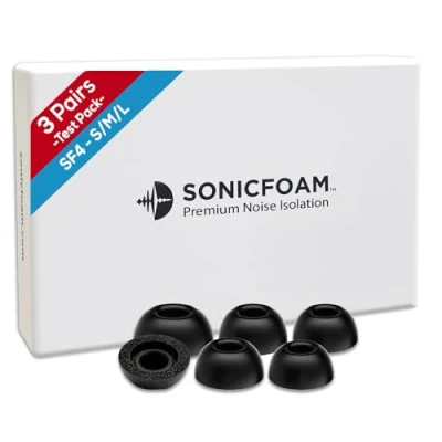 Image de SONICFOAM lot de 3 paires d&#039;embouts en mousse à mémoire forme Isolation sonore qualité supérieure Embouts rechange pour écouteurs intra auriculaires (SF4, S/M/L, noir,