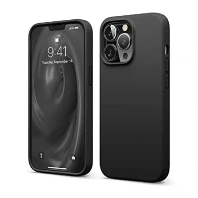 Image de elago Coque Silicone Liquide Compatible avec iPhone 13 Pro (6.1&quot;), Case en Premium, Étui Protection Complète Cover Antichoc à 3 Structure, Microfibre Douce Empêche Les Rayures (Noir)