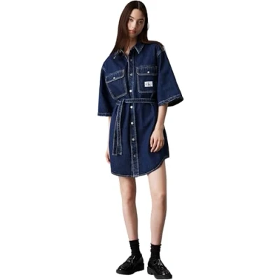 Image de Calvin Klein Jeans Utility Belted Robe en jean, Femme, Taille: XS, Denim dark