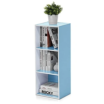 Image de Furinno Luder Bibliothèque Étagère de Rangement Cubes à 3 Étages, Blanc/Bleu Clair