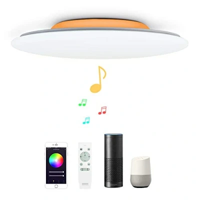 Image de 48W Φ50cm Plafonnier Led Compatible Amazon Alexa Google Assistant Luminaire Wifi Intelligent Avec Musique Haut Parleur Bluetooth Telecommande Pou Chambre Salon Reglable Dimmable Couleur Changeante