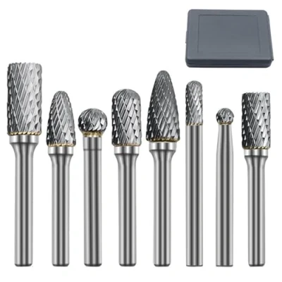 Image de Ensemble de fraises rotatives 8pcs 6mm Tige Double Rainure Carbure tungstène Fichiers rotatifs Burr Bit Set Gravure Rotarys Cutter pour meuleuse Perceuse DIY Travail du bois Sculpture Polissage d