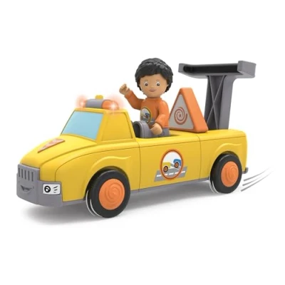 Image de Toddys by siku 0123, Chris Carry, Voiture jouet 3 pièces avec Son et Lumière, Peut être assemblée, Comprend une figurine mobile, Moteur à volant de haute qualité, Jaune/Orange, À partir 12 mois